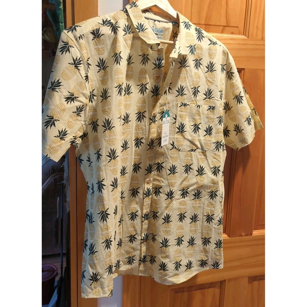 NWT Tenth + Ocean Men's Shirt Short‎ Sleeve Button-Down Washable Linen Size XL